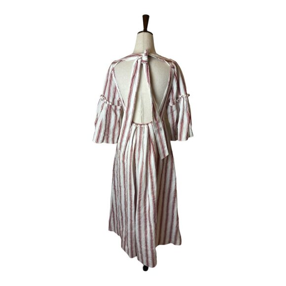 Three Graces London Red & White Striped Linen Open Back Georgianna Midi Dress 6 - Picture 3 of 11